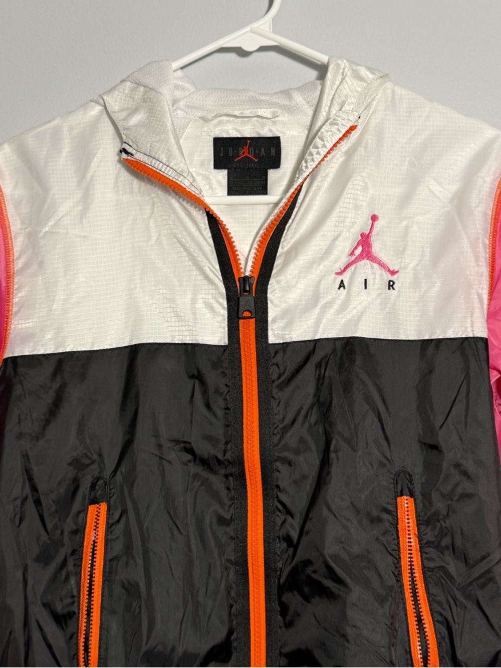 Jordan Air Youth M Windbreaker Pink Black Colorblock Hooded Jacket 10-12 - Picture 4 of 13